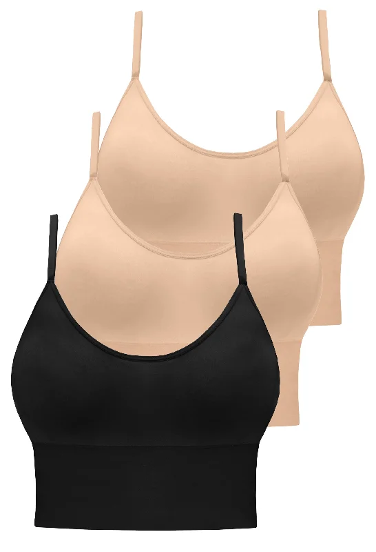 padded bras for added volumeLong Line Spaghetti Strap Bralette - 3 Pack