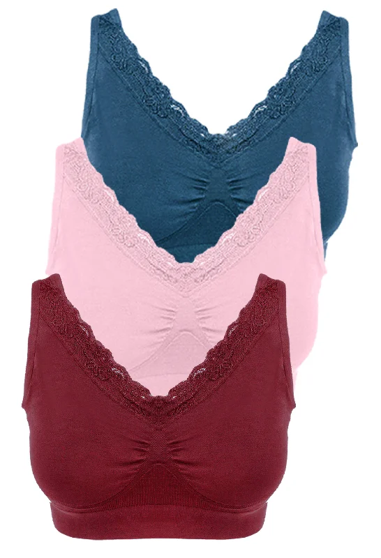 plunge push up bras for a bold lookLace Minimiser Wire Free Bra - Fancy 3 Pack