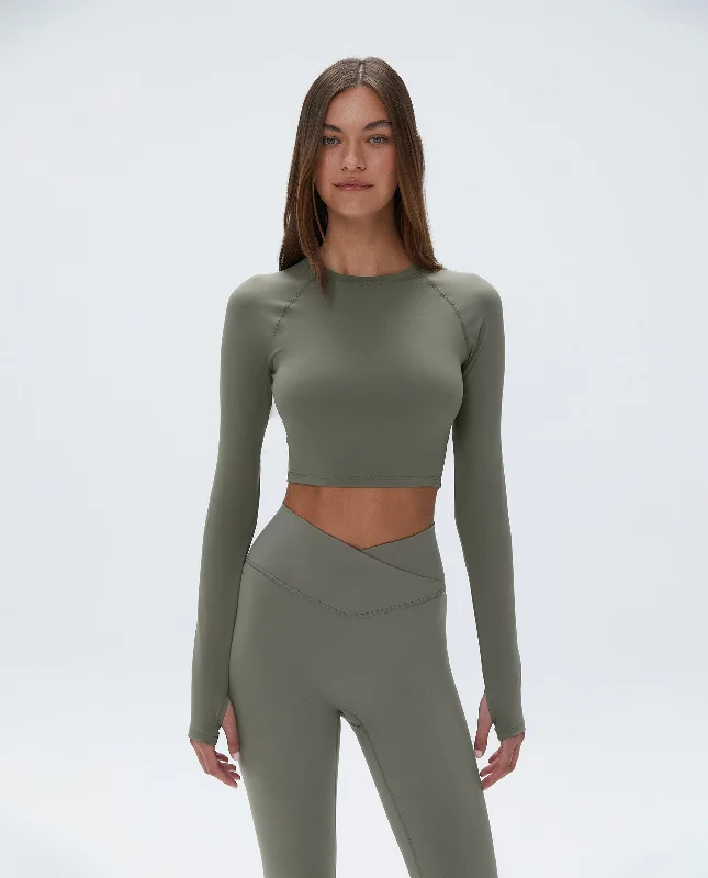 moisture wicking women sport bra for drynessLong Sleeve Crop Top - Olive Green
