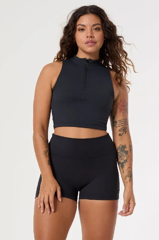 Siv Half Zip Crop Top | Recycled Polyester | Black