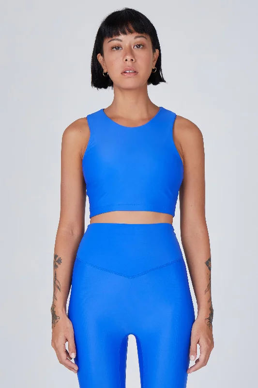 Tula High Neck Racer Back Crop Top | Recycled Nylon | Lapis