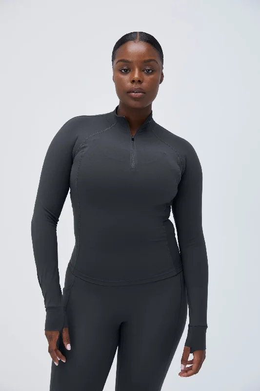 unpadded women sport bra for a natural feelUltimate Long Sleeve Quarter Zip Top - Graphite Grey unpadded women sport bra for a natural feelUltimate Long Sleeve Quarter Zip Top - Graphite Grey