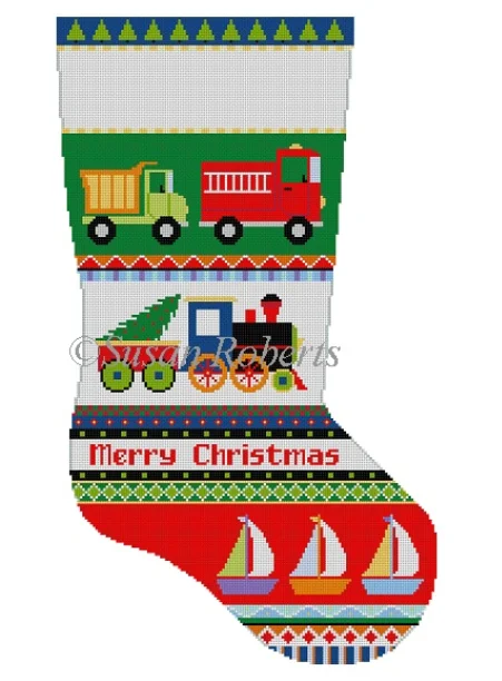 Sports stockings for athletic activities3234 Bold Stripe - Trucks, Train and Boats Stocking