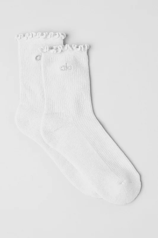 Women's leather - look socks for an edgy styleWomen's Lettuce Edge Sock - White