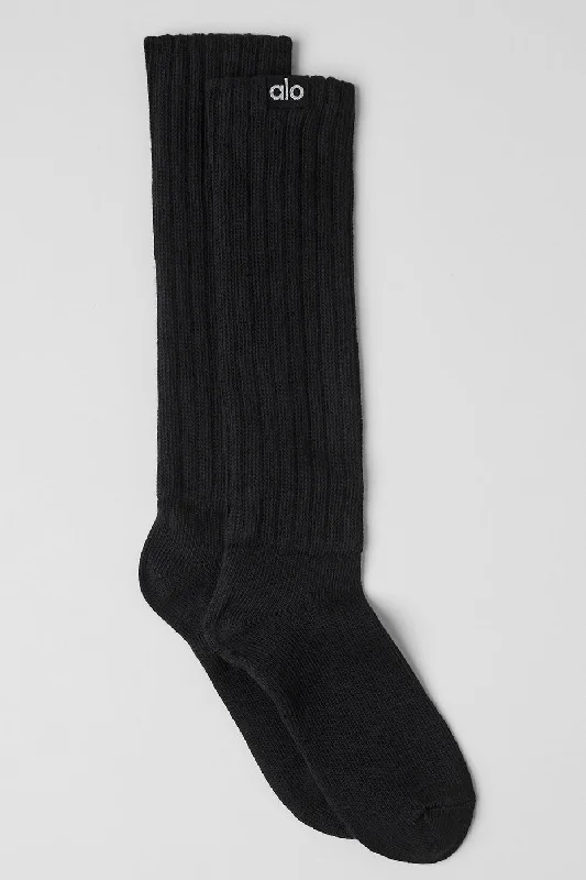 Women's knee - high socks with lace trimUnisex Scrunch Sock - Black
