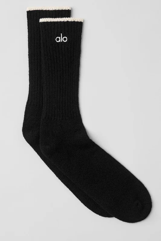 Women's ankle socks with a frilly edgeUnisex Cashmere Light Frosted Sock - Black/Ivory Women's ankle socks with a frilly edgeUnisex Cashmere Light Frosted Sock - Black/Ivory