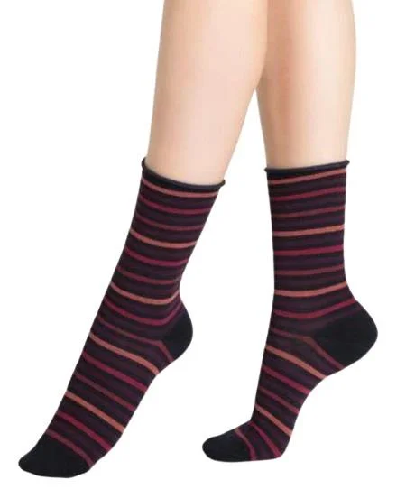 Ruffled - edge stockings for a playful lookBleuforet Women's Striped Velvet Cotton Roll-Top Socks Ruffled - edge stockings for a playful lookBleuforet Women's Striped Velvet Cotton Roll-Top Socks