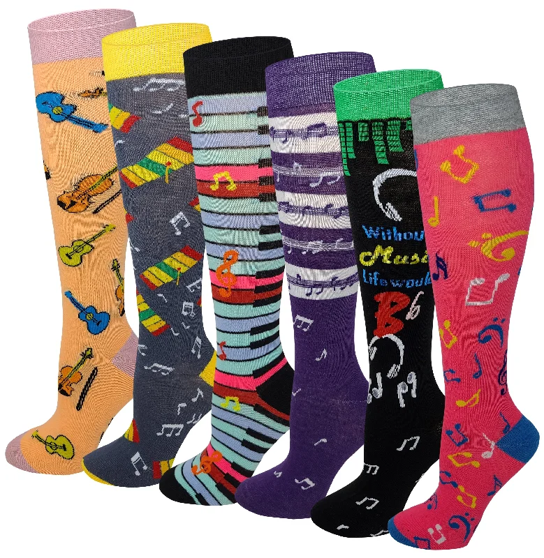 Women's sheer over - the - knee socks for a sexy appealWomen 6 pairs Assorted Music design Knee High Socks Women's sheer over - the - knee socks for a sexy appealWomen 6 pairs Assorted Music design Knee High Socks