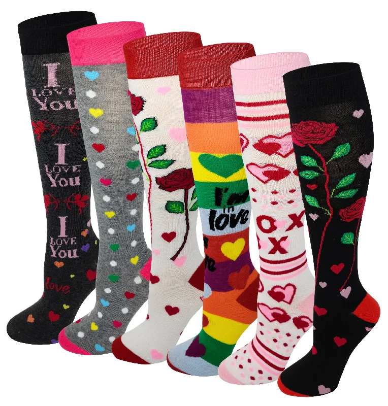 Women 6 Pairs Happy Mother's Day Valentine's Knee-High Socks