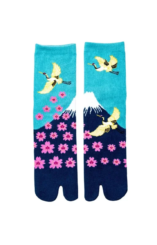 Women's ribbed knee - high socks for a classic lookCrane, Mt.Fuji And Sakura Tabi Socks Women's ribbed knee - high socks for a classic lookCrane, Mt.Fuji And Sakura Tabi Socks