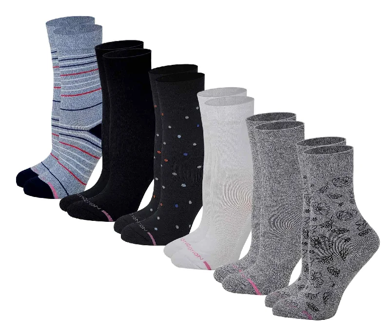 Women's no - show socks with a floral motifCrew Diabetic Socks | Assorted Half-Cushion | Dr Motion ( 6 Pack ) Women's no - show socks with a floral motifCrew Diabetic Socks | Assorted Half-Cushion | Dr Motion ( 6 Pack )