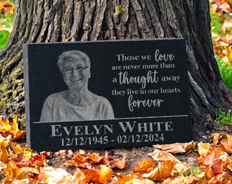 Custom Engraved Headstone: Personalized Grave Marker with Photo Plaque Sympathy Quote for Outdoor Human Memorial Stone Cemetery Decor