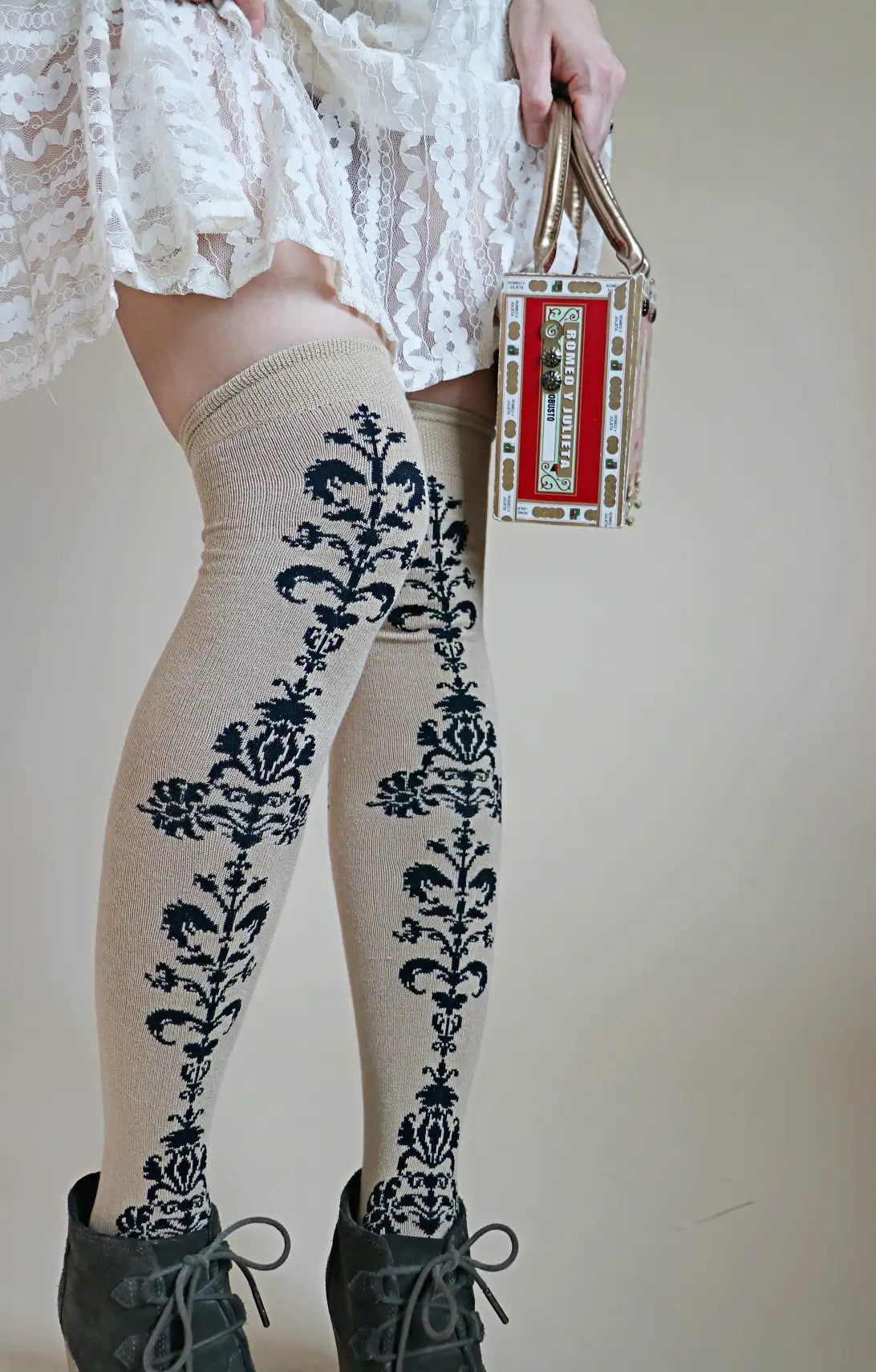 Women's hypoallergenic socks for sensitive skinVictorian Floral Chain Over The Knee Socks Women's hypoallergenic socks for sensitive skinVictorian Floral Chain Over The Knee Socks