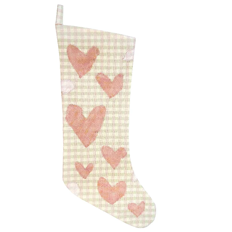 HEIRLOOM CHRISTMAS STOCKING - PLAID COPPER HEARTS