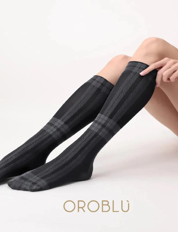 Women's wool - rich socks for winter warmthOroblu All Colour Scottish Knee High Socks Black/Grey Women's wool - rich socks for winter warmthOroblu All Colour Scottish Knee High Socks Black/Grey