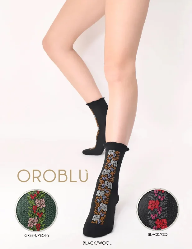 Women's no - show socks with a floral motifOroblu Floral Line Cotton Sock VOBC67934