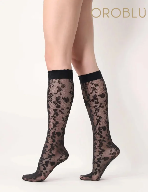 Women's microfiber socks for a lightweight optionOroblu Shaded Roses Knee High Sock Black VOBC67920 Women's microfiber socks for a lightweight optionOroblu Shaded Roses Knee High Sock Black VOBC67920