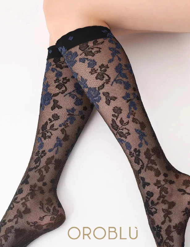 Women's cushioned sole socks for shock absorptionOroblu Shaded Roses Knee High Sock Chocolate/Ocean VOBC67920 Women's cushioned sole socks for shock absorptionOroblu Shaded Roses Knee High Sock Chocolate/Ocean VOBC67920