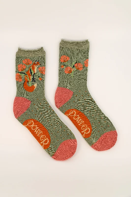 Powder Ladies Bamboo Cotton Knit Socks - Fox In The Meadow - Sage