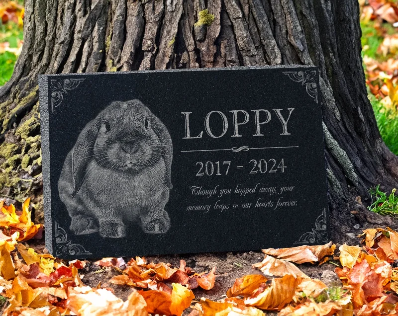 Rabbit Burial Stone  | Pet Headstone Photo | Engraved Granite Outdoor Memorial Plaque for Rabbits | Rabbit Memory Stone | Bunny Lovers Gift