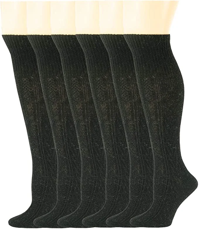Women's satin - trimmed socks for a touch of eleganceKnee High Boot Socks | Winter Cable Knit Black Color | Womens (6 pairs) Women's satin - trimmed socks for a touch of eleganceKnee High Boot Socks | Winter Cable Knit Black Color | Womens (6 pairs)