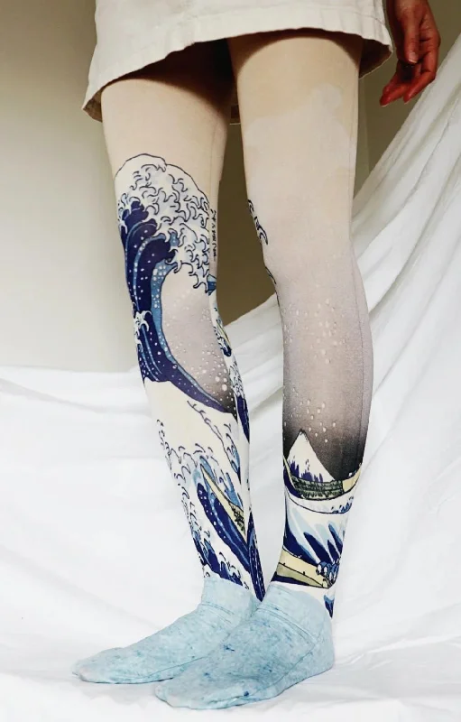 The Great Wave off Kanagawa by Katsushika Hokusai Printed Art Tights