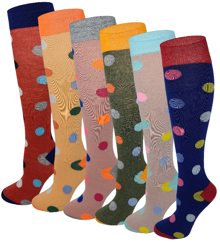 Women 6 Pairs Bright Polka Dot Knee High Socks