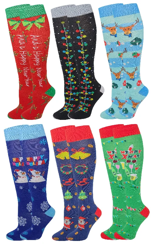 Women's cotton blend socks for breathabilityKnee High Socks | Christmas Holiday fancy Design | Womens (6 Pairs) Women's cotton blend socks for breathabilityKnee High Socks | Christmas Holiday fancy Design | Womens (6 Pairs)