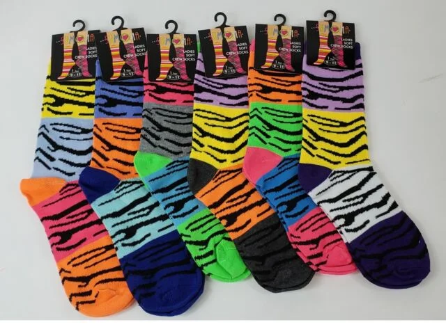 Women's silk - lined socks for a luxurious feelWomen 6 Pairs Pack Zebra Pattern Bright Novelty Dress Socks Women's silk - lined socks for a luxurious feelWomen 6 Pairs Pack Zebra Pattern Bright Novelty Dress Socks