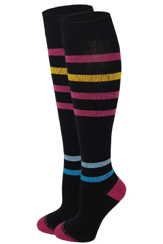Women's adjustable - fit socks for a customized feelWomen Black Stripes Graduated  Compression Knee High Socks