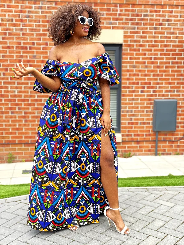 Apphia Ankara Maxi Dress | Blue Multicoloured African Tribal Print