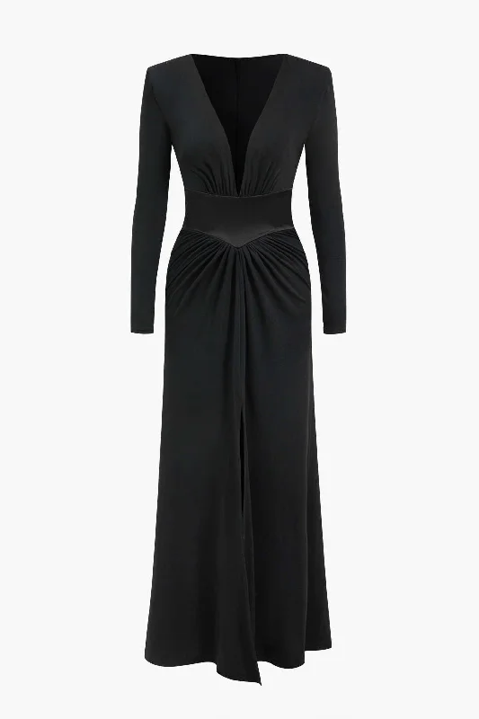 V-Neck Long Sleeve Maxi Dress