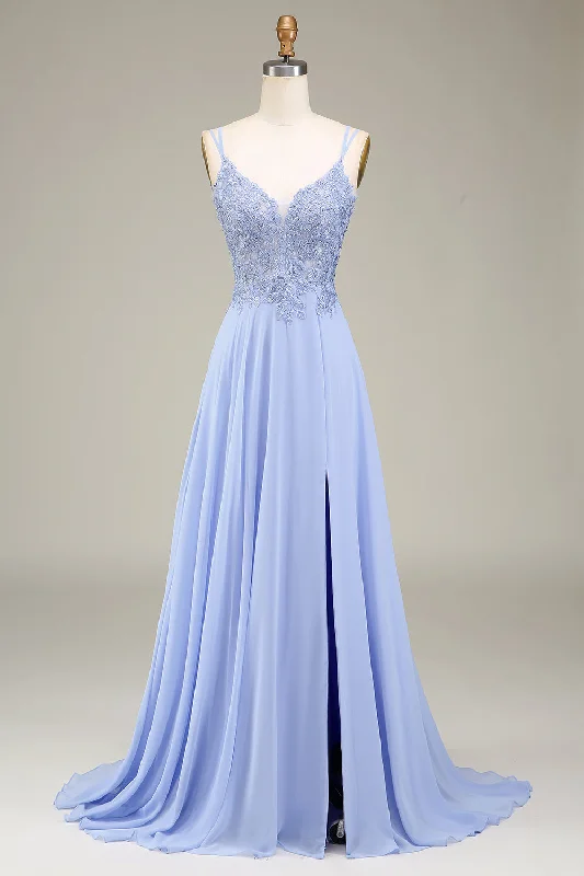 A-Line Lavender Long Prom Dress with Appliques