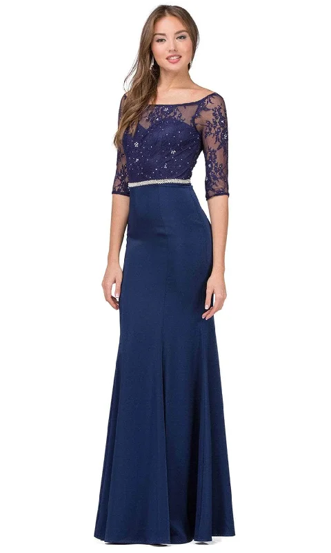 Dancing Queen 2201 - Bateau Neck Lace Prom Gown