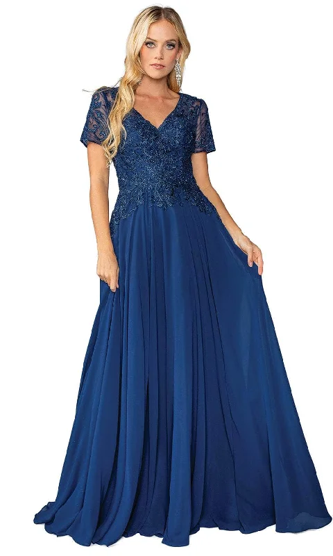 Dancing Queen 4445 - Short Sleeve Embroidered Prom Dress