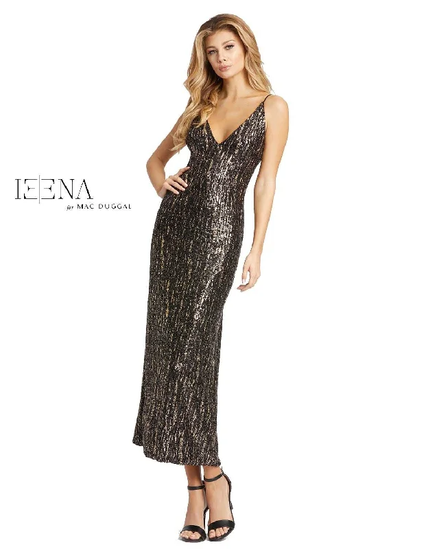 Mac Duggal 26447 Sequined Metallic V-Neck Midi Dress