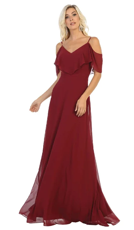 May Queen - MQ1686 Draping Off Shoulder Chiffon Long Dress