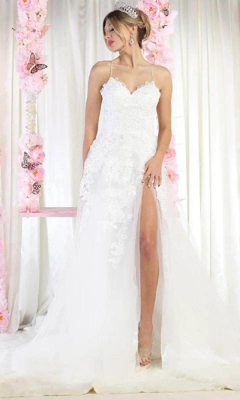 May Queen RQ7967 - Embroidered High Slit Bridal Gown