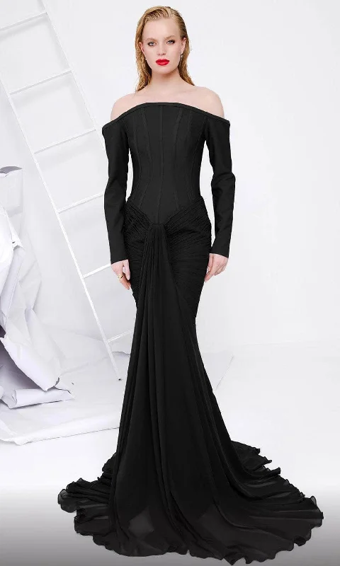 MNM Couture B1112 - Long Sleeve Corset Evening Gown