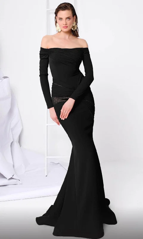 MNM Couture F02848 - Long Sleeve Weaved Evening Gown