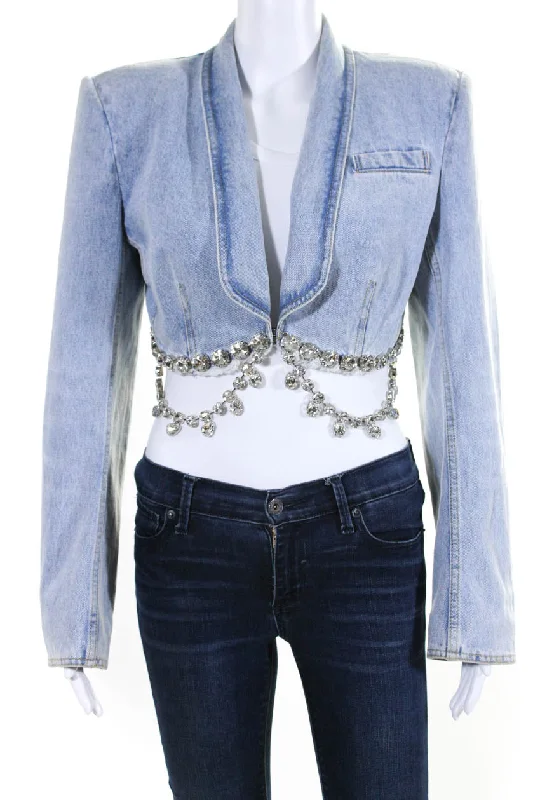 Women's pea coats with brass buttons for a nautical - inspired styleArea Cropped Rhinestone Jean Jacket Women's pea coats with brass buttons for a nautical - inspired styleArea Cropped Rhinestone Jean Jacket