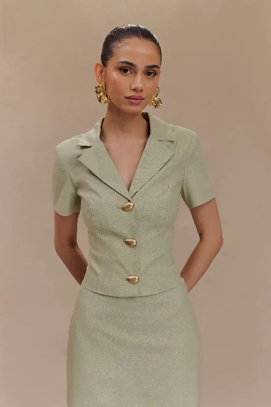 Women's pea coats with brass buttons for a nautical - inspired styleCiara Linen Jacket - Basil Women's pea coats with brass buttons for a nautical - inspired styleCiara Linen Jacket - Basil
