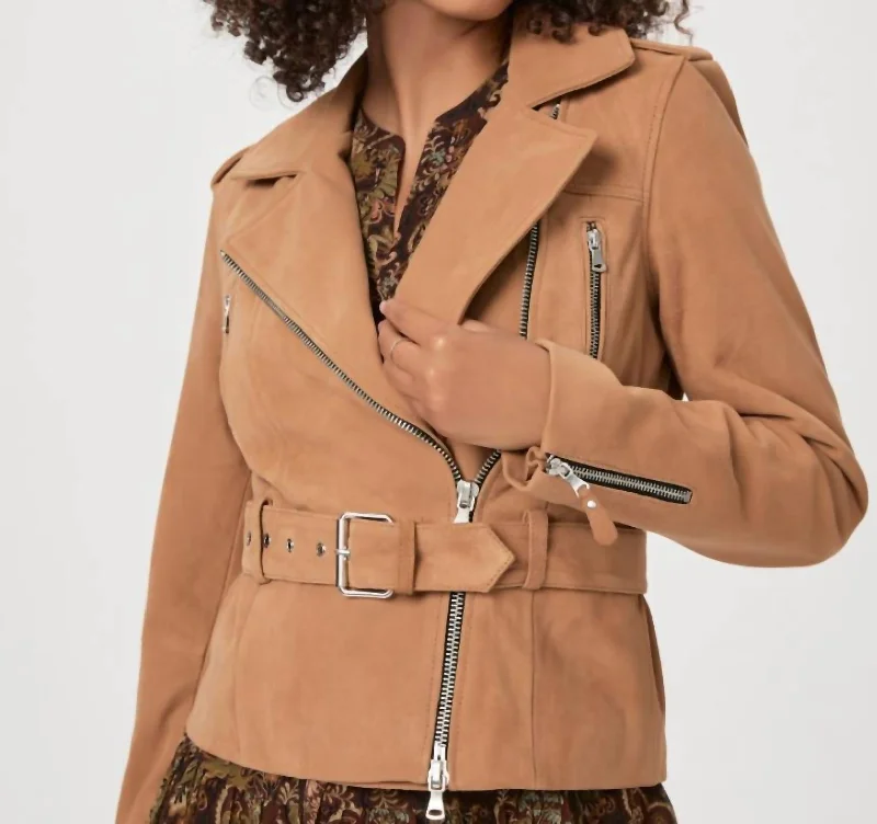 Women's faux fur coats in bright colors for a bold fashion statementDannie Suede Moto Jacket In Toffee Bronze Women's faux fur coats in bright colors for a bold fashion statementDannie Suede Moto Jacket In Toffee Bronze