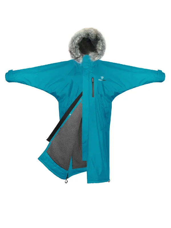 Women's cropped leather coats with silver studs for an edgy lookEvolution Women's | Thick Fleece | Fur Hood | Turquoise Women's cropped leather coats with silver studs for an edgy lookEvolution Women's | Thick Fleece | Fur Hood | Turquoise
