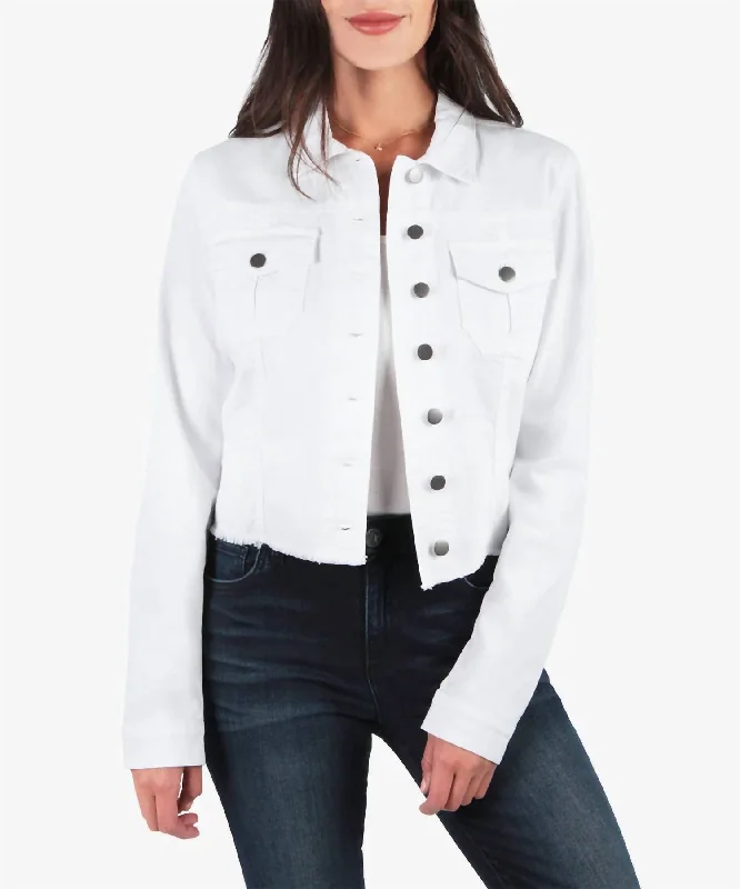 Belted women's cashmere coats in soft pastels for a luxurious feelKara Denim Jacket In White Belted women's cashmere coats in soft pastels for a luxurious feelKara Denim Jacket In White