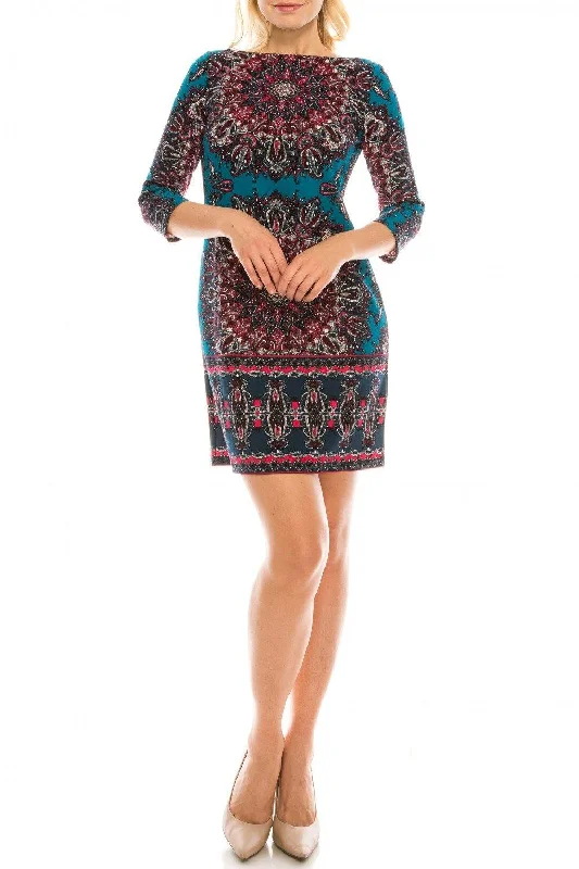 London Times Medallion Printed Short Dress