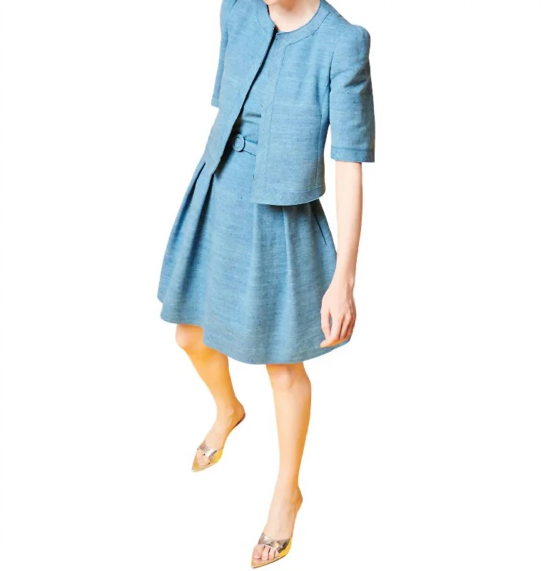 Women's reversible down coats with two - tone designs for versatile stylingPuff Shoulders Short-Sleeve Jacket In Med Blue Women's reversible down coats with two - tone designs for versatile stylingPuff Shoulders Short-Sleeve Jacket In Med Blue