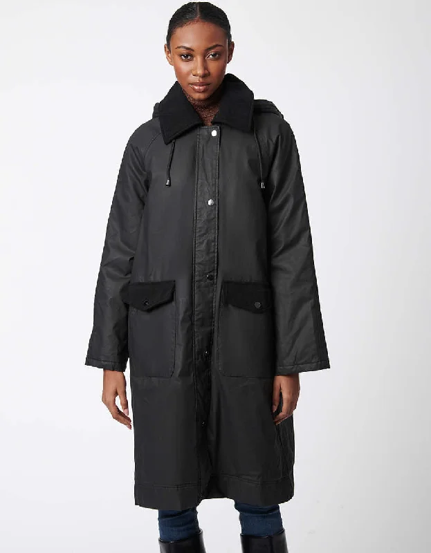Women's pea coats with brass buttons for a nautical - inspired styleUrban Noir Wax Twill Coat Women's pea coats with brass buttons for a nautical - inspired styleUrban Noir Wax Twill Coat