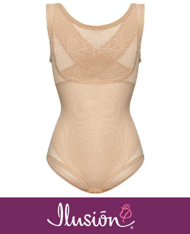 Shapers with a waist - cinching effect for an hourglass figure​Ilusion 7193 Back Support Wear-Your-Own-Bra Shaper Bodysuit