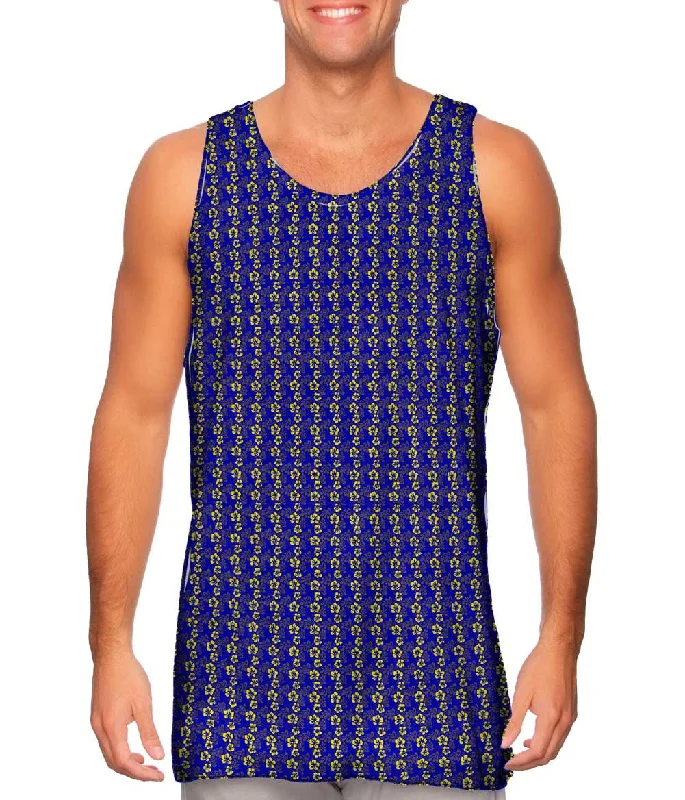 Scoop Neck Women's Linen Blend Tank Tops for SummerHawaiian Blue Yellow